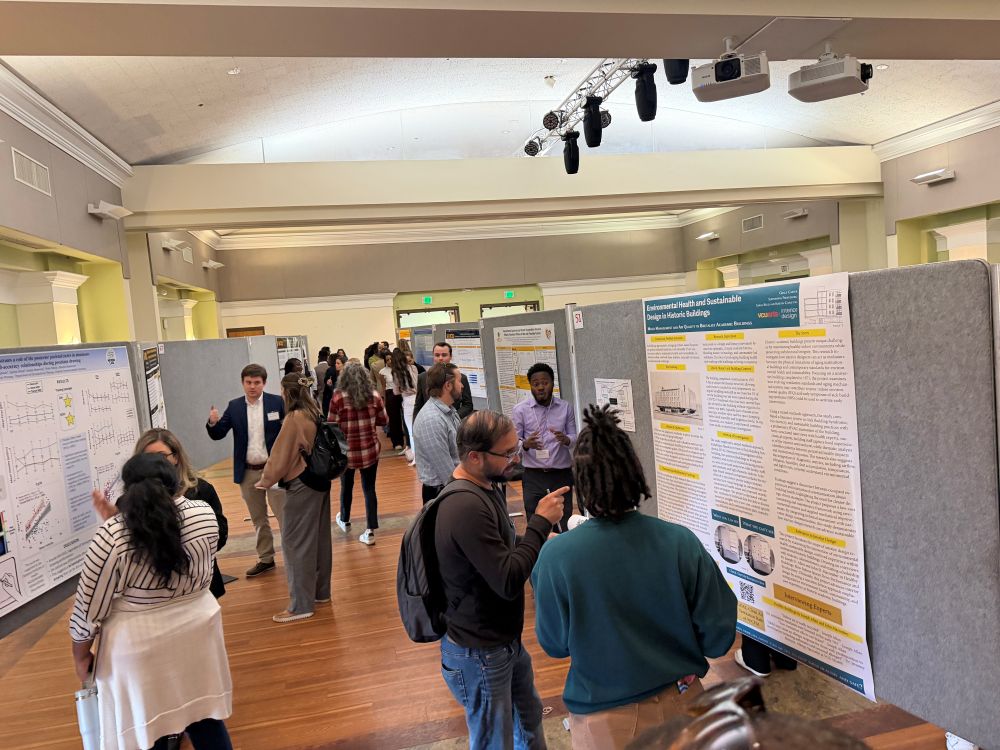 People walking around viewing posters at grad symposium 2026